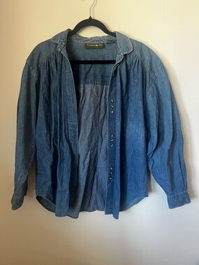 Vintage Outback Red Chambray Denim Button Down Shirt Medium 100% Cotton Western